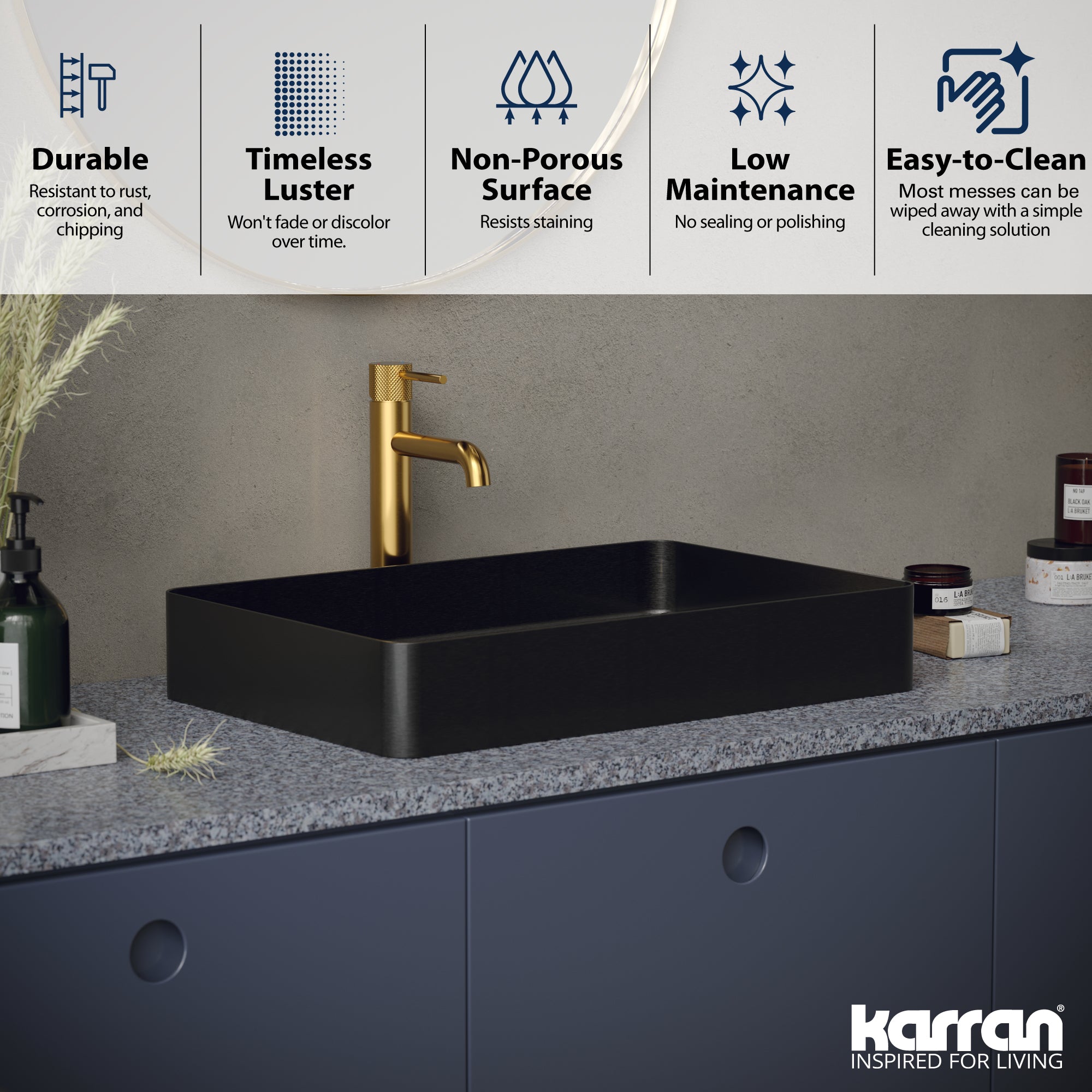 Alternate Image for Karran Cinox 15.75" x 23.625" Rectangular Vessel Stainless Steel Bathroom Sink, Gunmetal Grey, 16 Gauge, CCV600GG