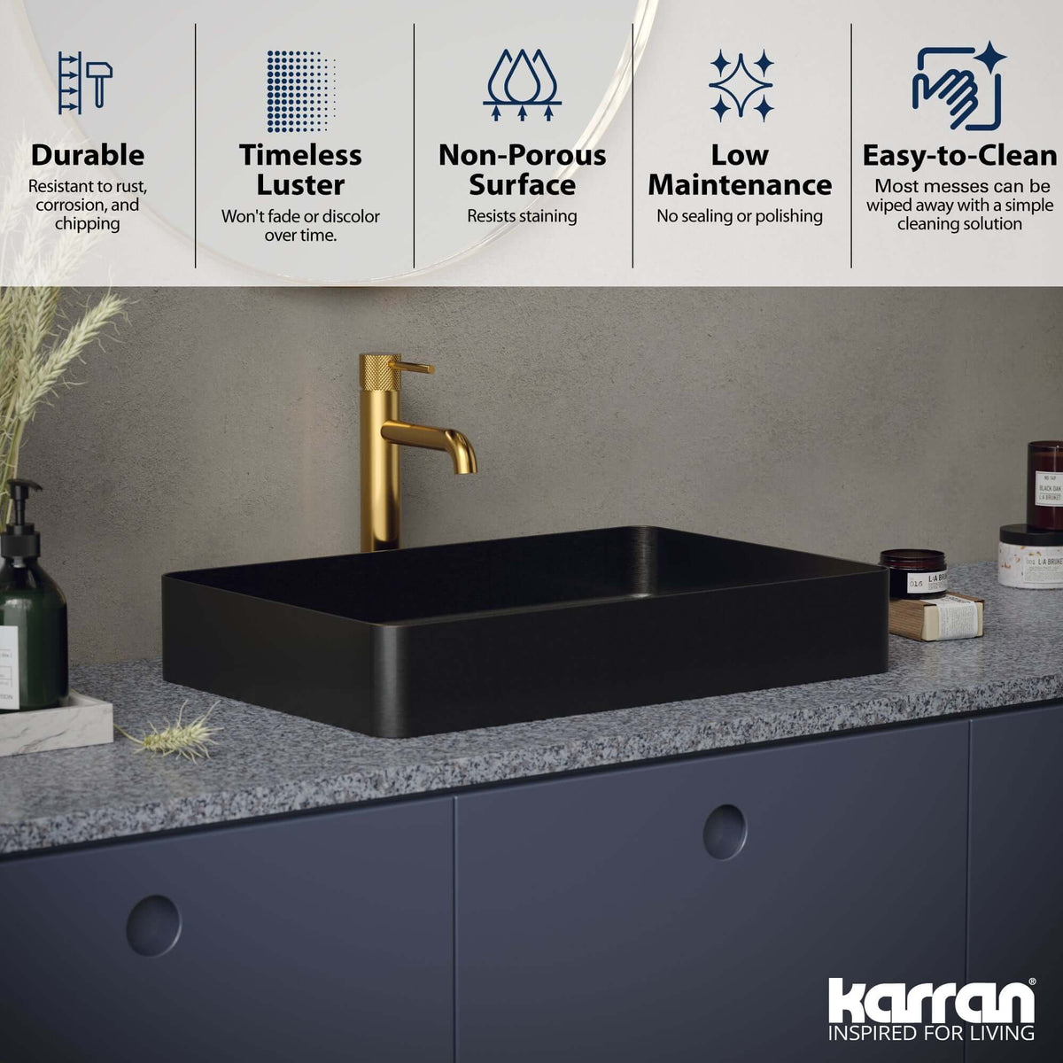 Alternate Image for Karran Cinox 15.75" x 23.625" Rectangular Vessel Stainless Steel Bathroom Sink, Gunmetal Grey, 16 Gauge, CCV600GG