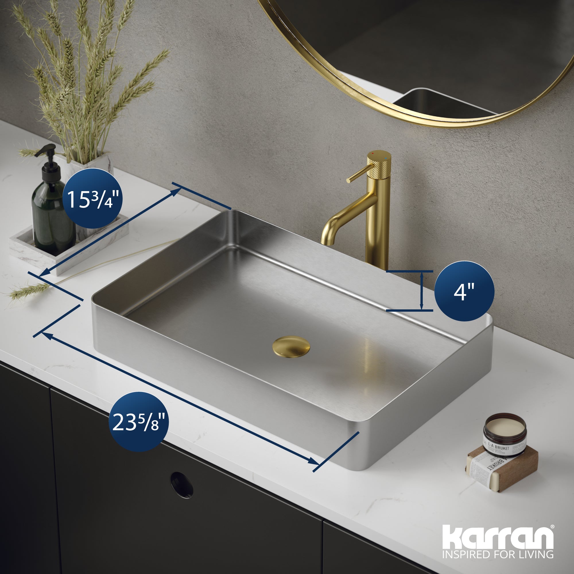 Alternate Image for Karran Cinox 15.75" x 23.625" Rectangular Vessel Stainless Steel Bathroom Sink, 16 Gauge, CCV600SS