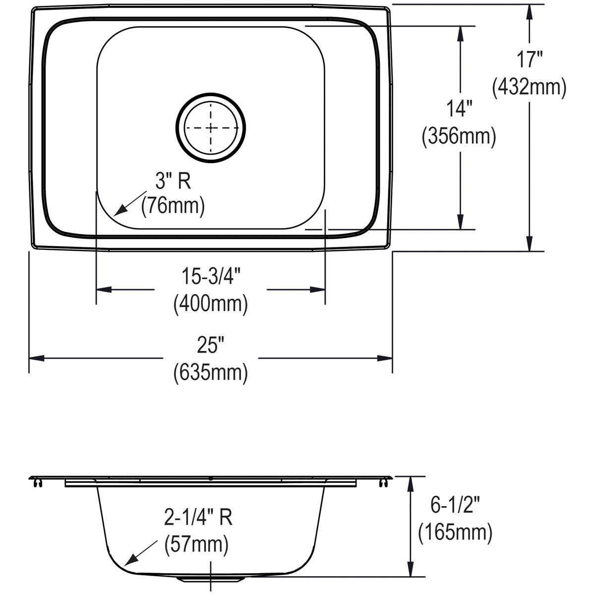 Elkay Celebrity 25" Drop In/Topmount Stainless Steel ADA Classroom Sink, Brushed Satin, No Faucet Hole, CDKAD2517650