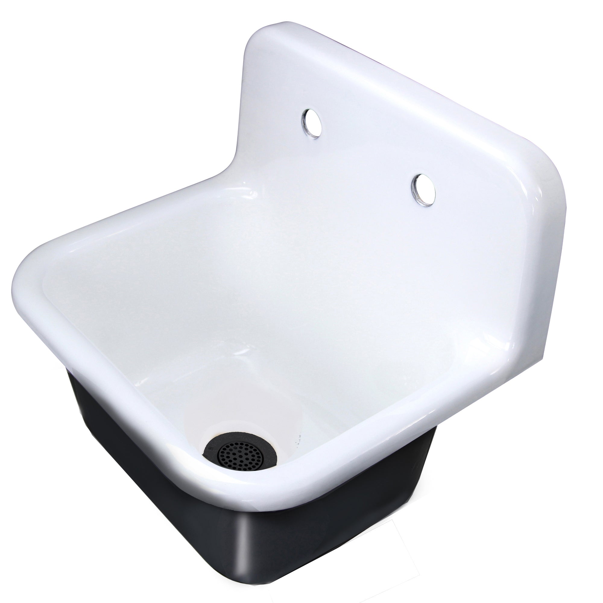Nantucket Sinks Anchor 22" Wallmount Cast Iron Utility Sink with Accessories, White/Black, CI-2218-FBMBLSET