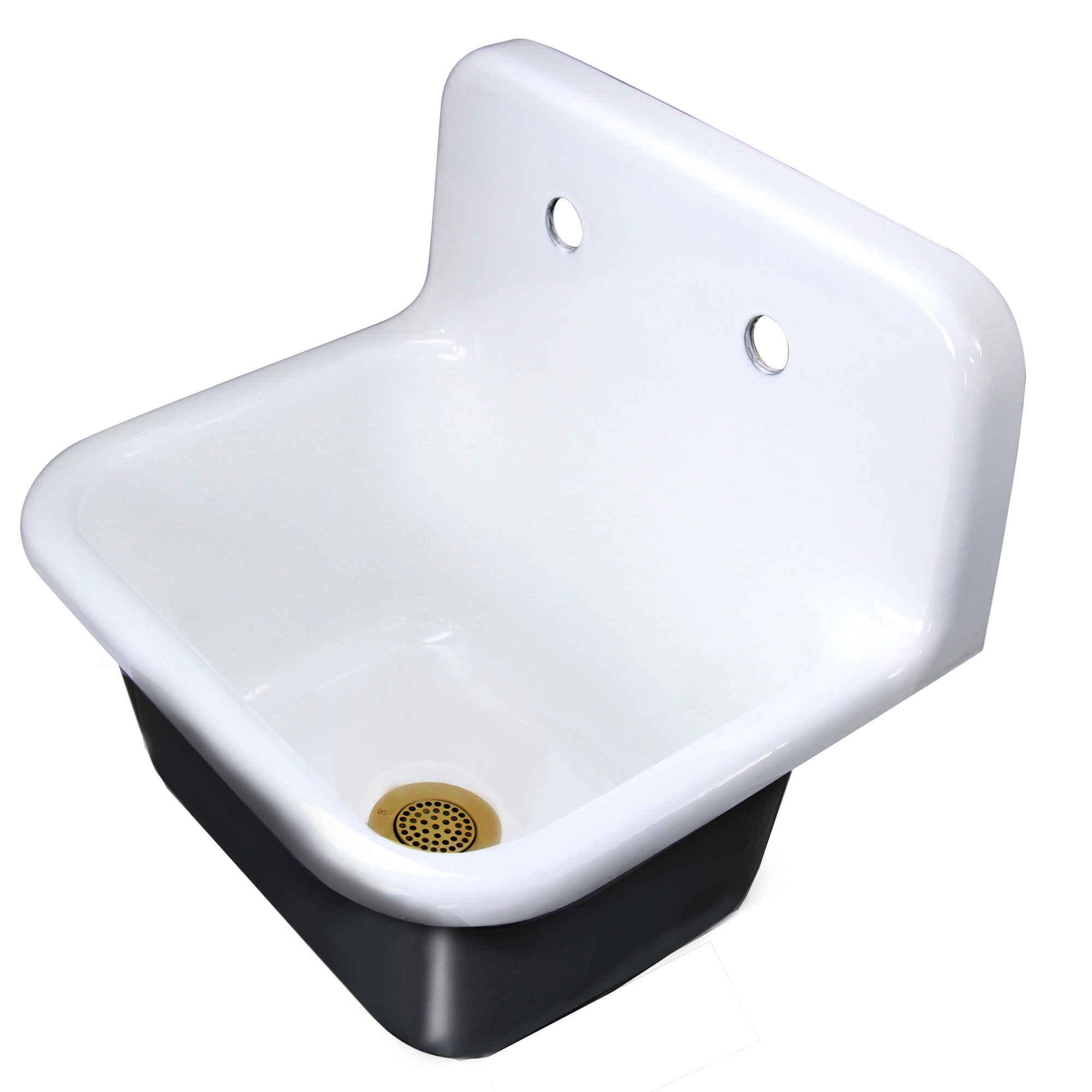 Nantucket Sinks Anchor 22" Wallmount Cast Iron Utility Sink with Accessories, White/Black, CI-2218-FBSBSET