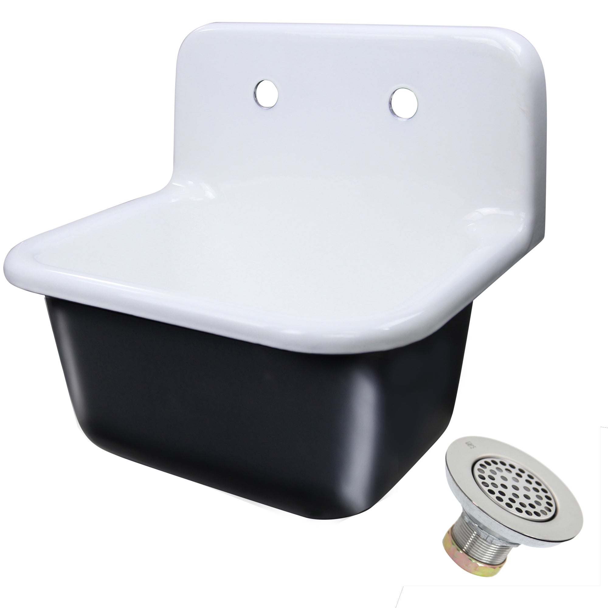 Nantucket Sinks Anchor 22" Wallmount Cast Iron Utility Sink with Accessories, White/Black, CI-2218-FBSET