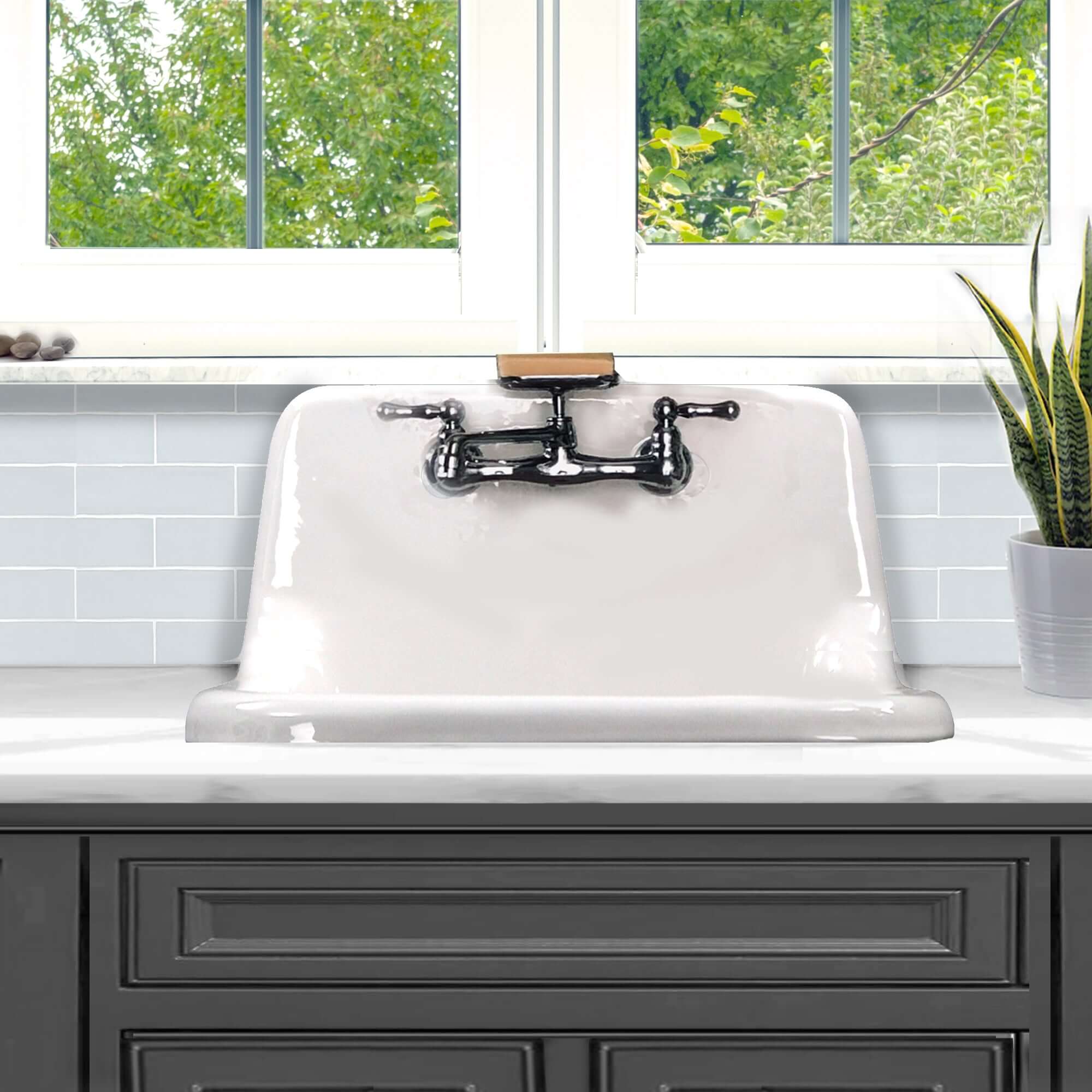 Alternate Image for Nantucket Sinks Anchor 22" Wallmount Cast Iron Utility Sink with Accessories, White/Black, CI-2218-FBSET
