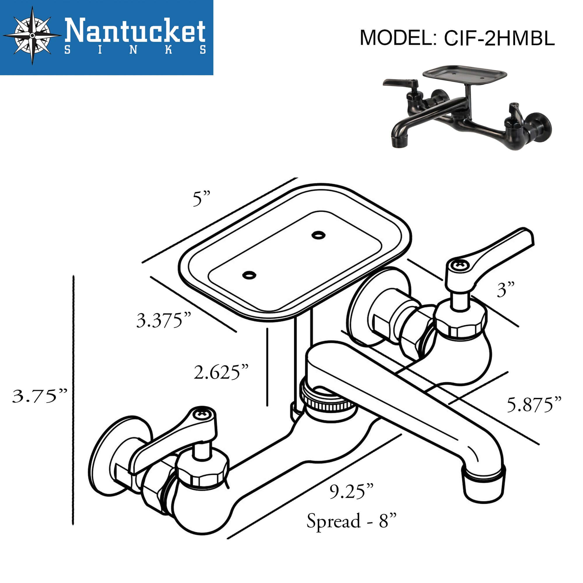 Alternate Image for Nantucket Sinks Premium Kitchen 1.5 GPM Brass Utility/Mud/Laundry Faucet, Handle, Black, CIF-2HMBL