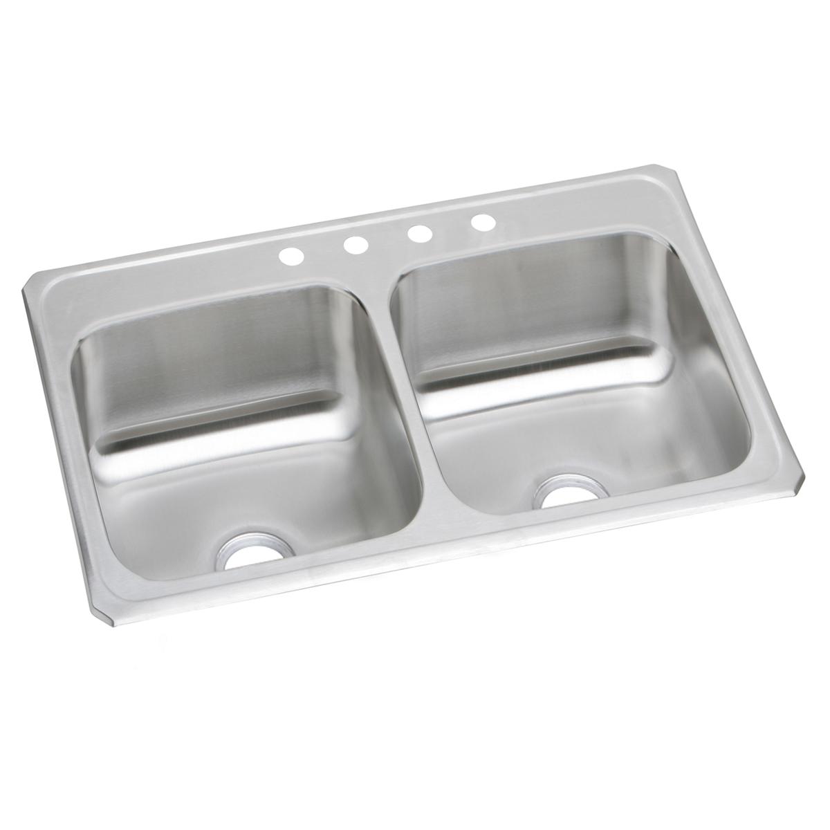 Elkay Celebrity 33" Drop In/Topmount Stainless Steel Kitchen Sink, 50/50 Double Bowl, Brushed Satin, 1 Faucet Hole, CR33211