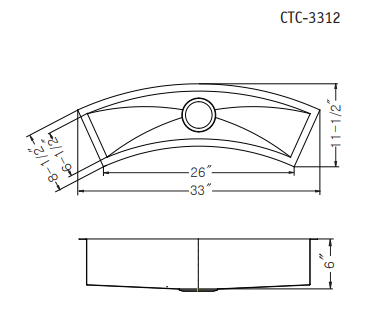 Alternate Image for Houzer 33" Stainless Steel Undermount Bar/Prep Sink, Curved, CTC-3312
