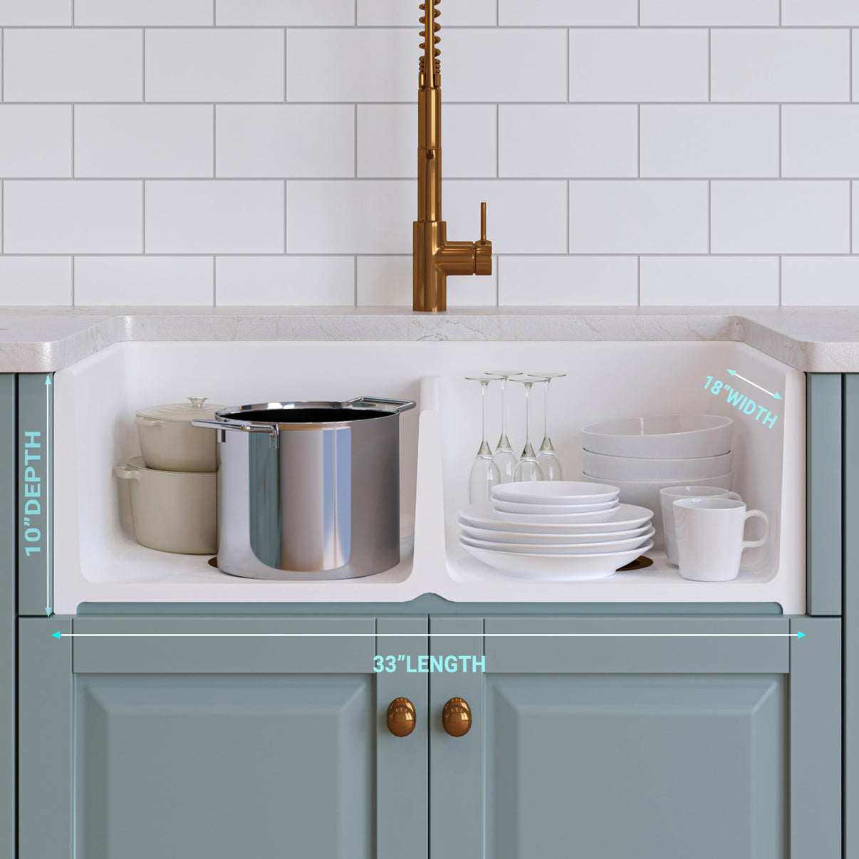 Alternate Image for Crestwood 33" Fireclay Farmhouse Sink 50/50 Double Bowl, White, CW-CL-332-DBL-WHITE