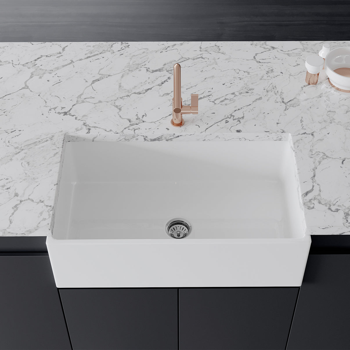 Crestwood 33" Fireclay Farmhouse Sink, White, CW-MOD-33-WHITE