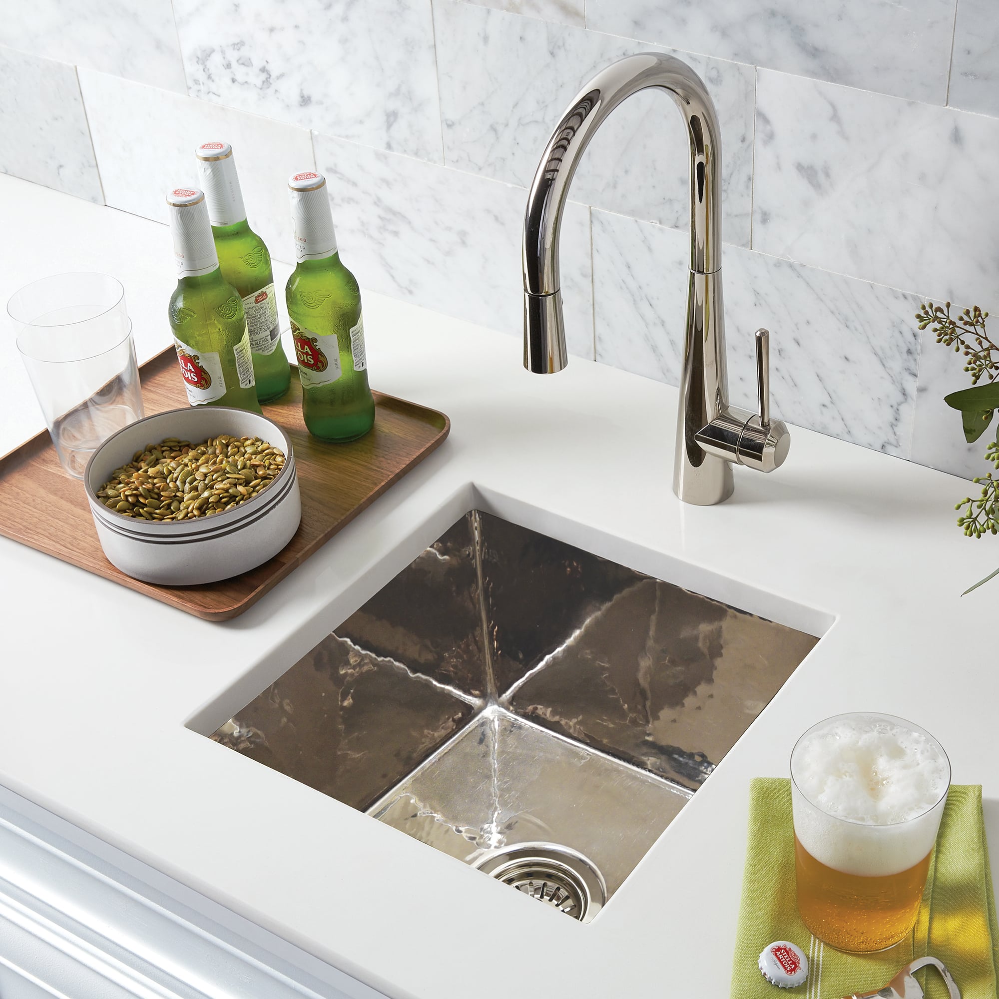 Native Trails Cantina 15" Square Nickel Bar/Prep Sink, Polished Nickel, CPS834-F