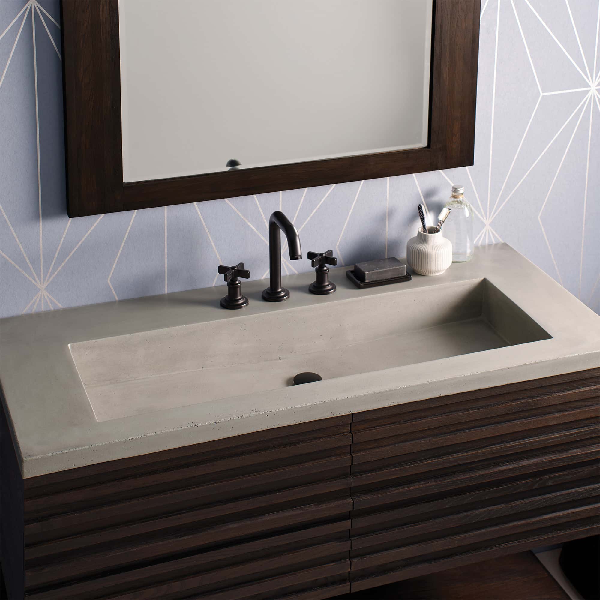 Native Trails 48" Capistrano ADA Vanity Top with Integral Trough Sink in Ash, 8" Widespread Faucet Cutout, NSVT48-A