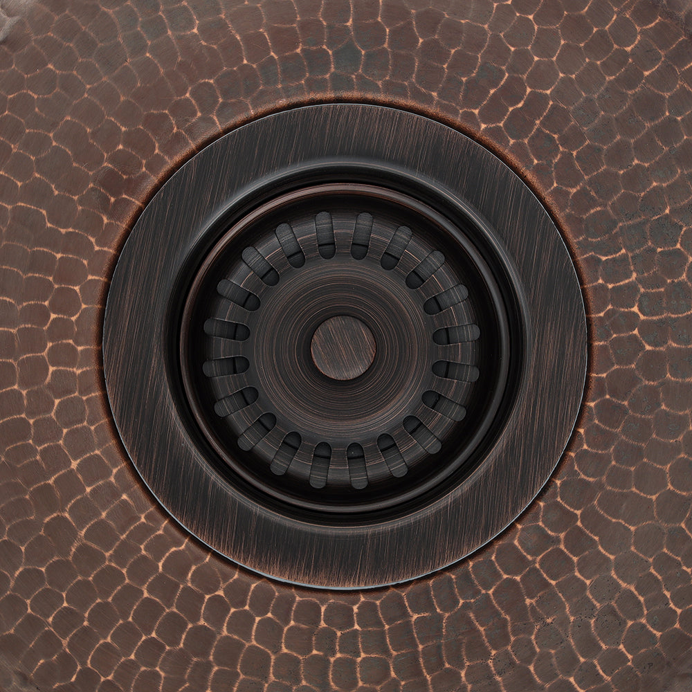 Alternate Image for Premier Copper Products 16" Round Hammered Copper Prep Bar Sink w/ 3.5" Drain Opening, Matching Drain and Accessories, Oil Rubbed Bronze, BSP5_BR16DB3-D