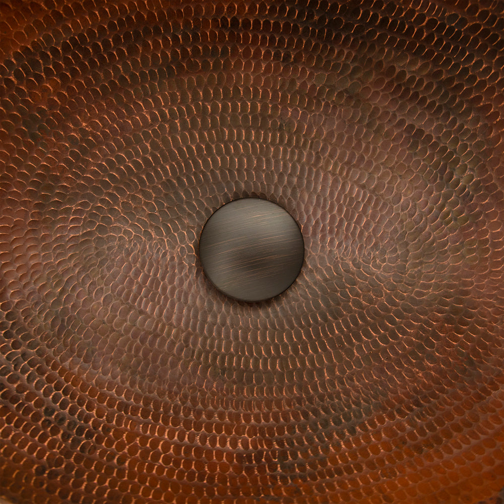 Alternate Image for Premier Copper Products 19" Oval Fleur De Lis Under Counter Hammered Copper Bathroom Sink, Matching Drain and Accessories, Oil Rubbed Bronze, BSP5_LO19FFLDB-P