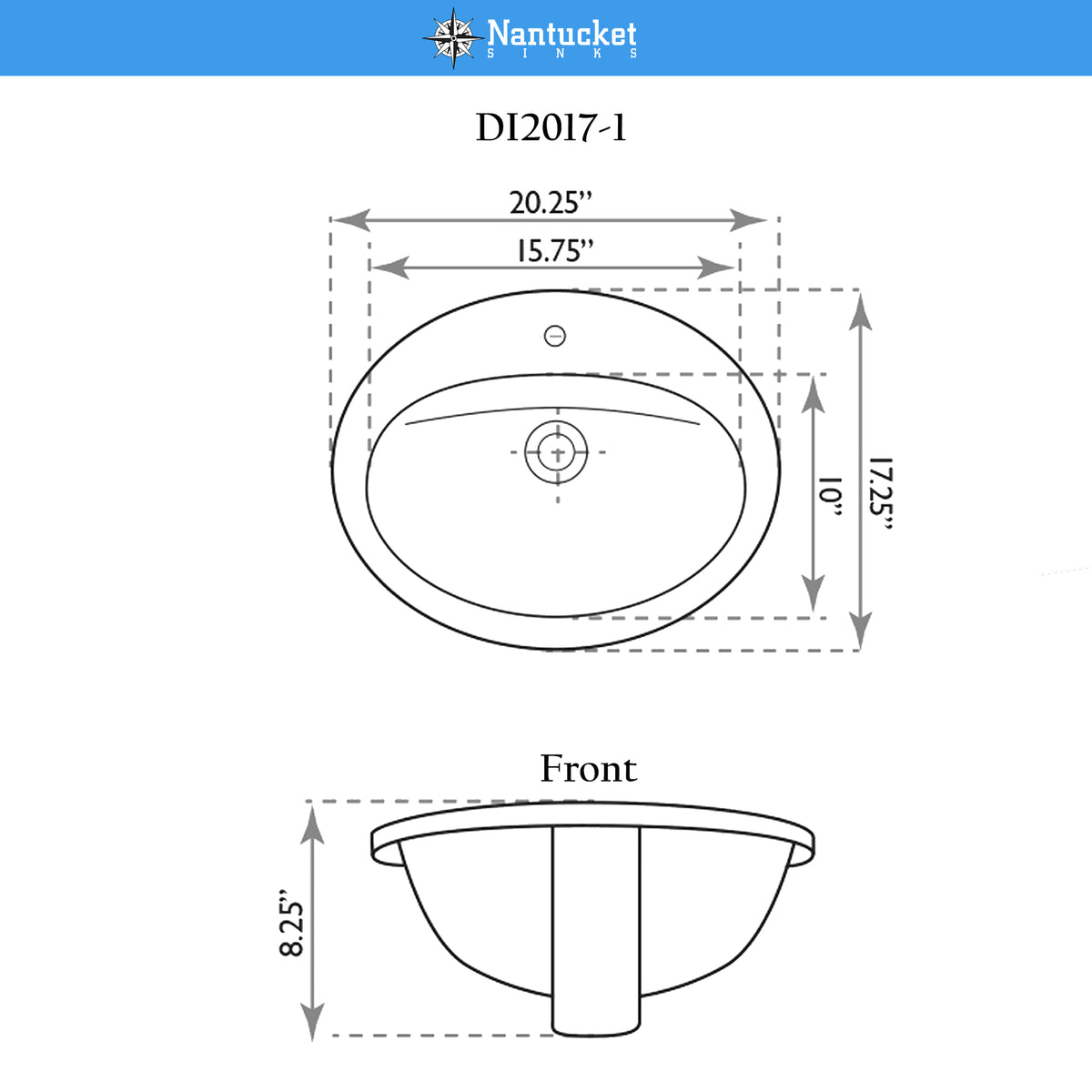 Nantucket Sinks Great Point 20.25" x 17.25" Oval Drop In/Topmount Ceramic - Vitreous China Bathroom Sink with Accessories, White, DI2017-1