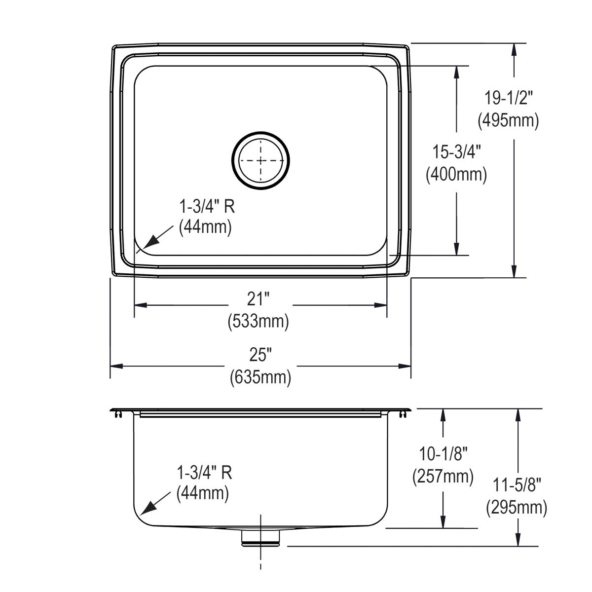 Alternate Image for Elkay Lustertone Classic 25" Drop In/Topmount Stainless Steel Kitchen Sink, Lustrous Satin, 18 Gauge, DLFR251910PD