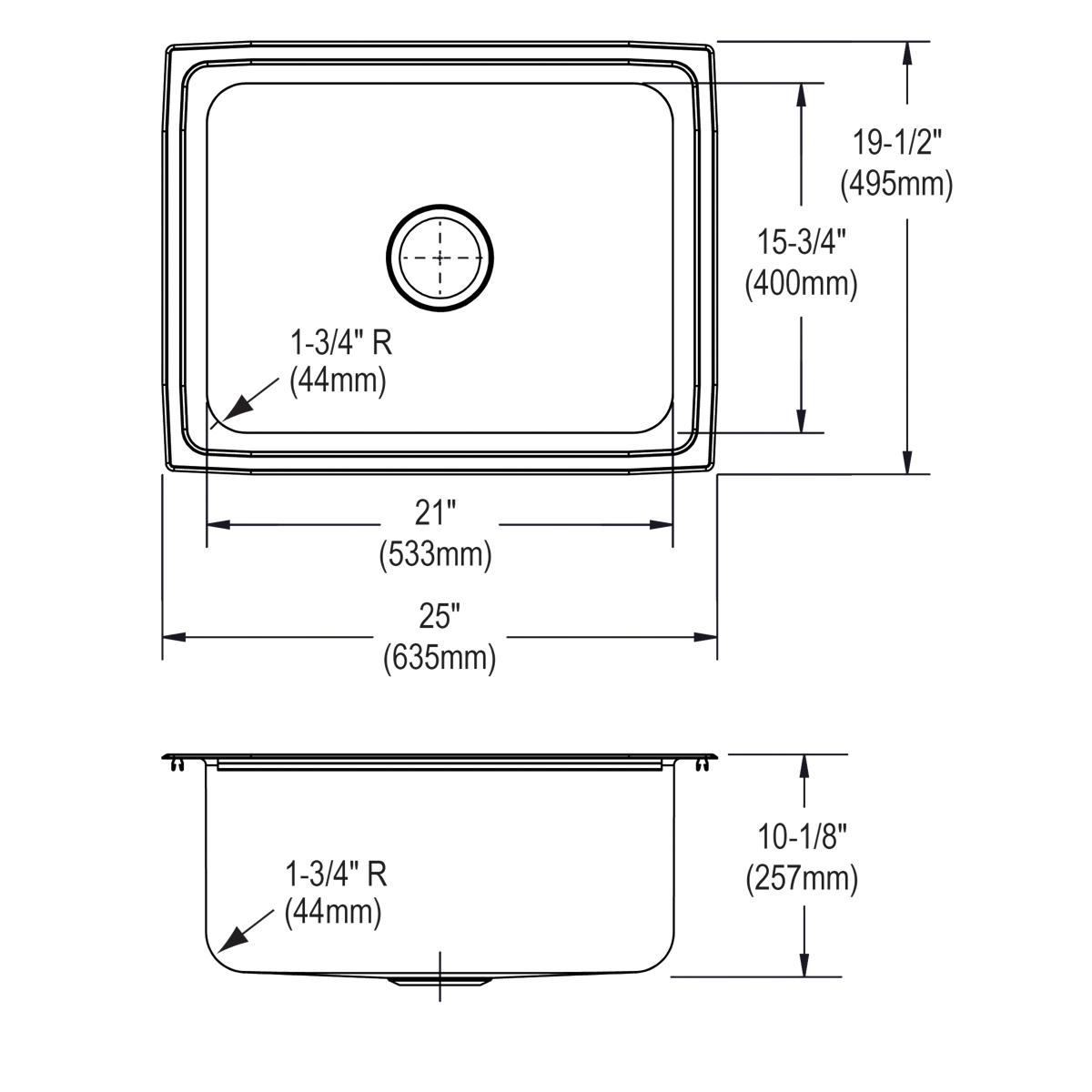 Elkay Lustertone Classic 25" Drop In/Topmount Stainless Steel Kitchen Sink, Lustrous Satin, No Faucet Hole, DLFR251910