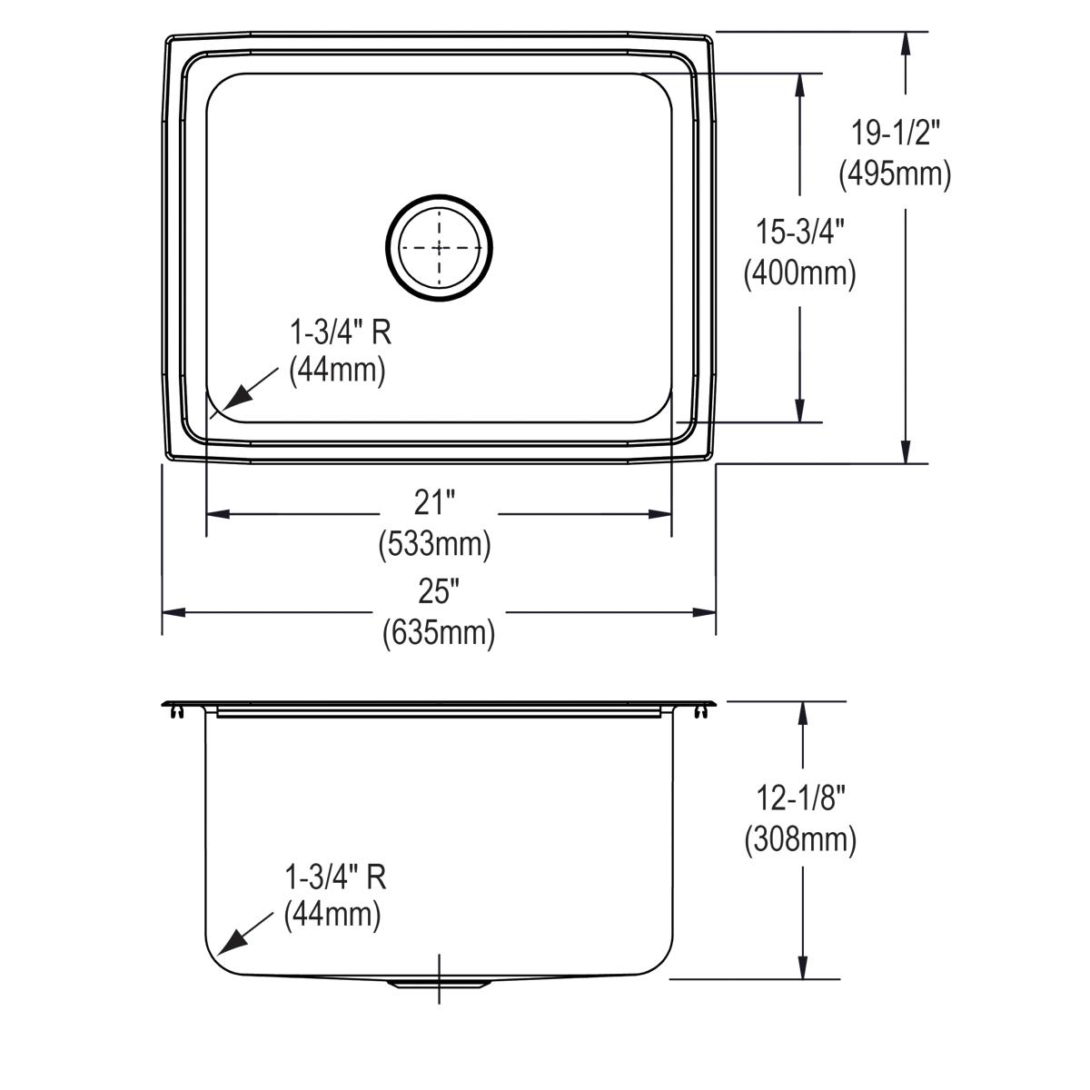 Elkay Lustertone Classic 25" Drop In/Topmount Stainless Steel Kitchen Sink, Lustrous Satin, 18 Gauge, DLFR251912
