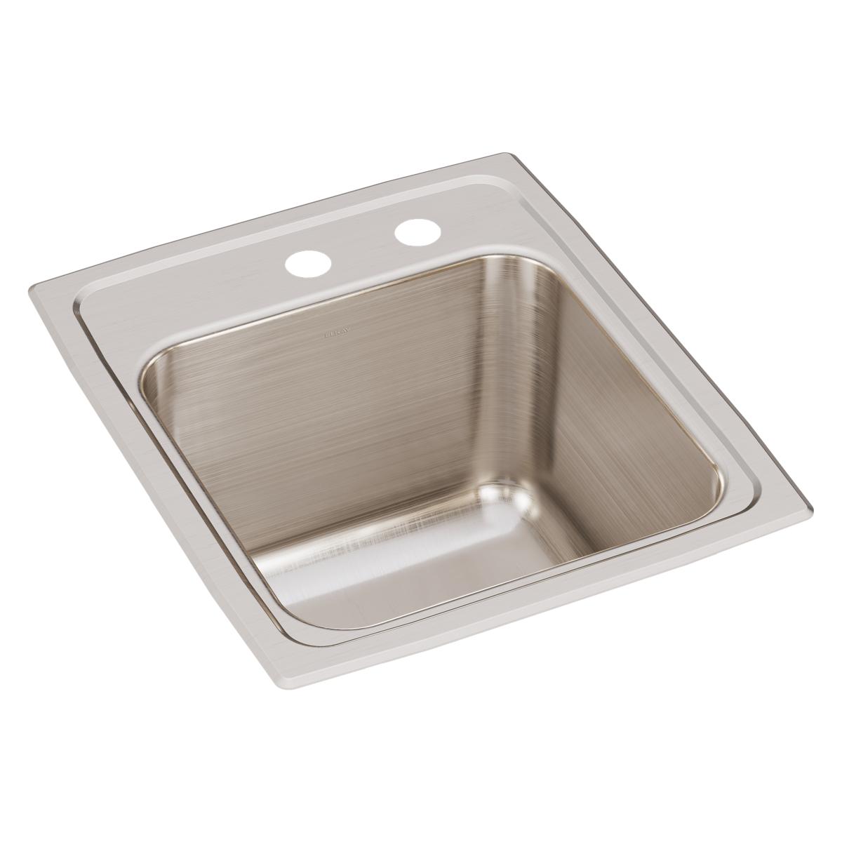 Elkay Lustertone Classic 15" Drop In/Topmount Stainless Steel Kitchen Sink, Lustrous Satin, MR2 Faucet Holes, DLR151710MR2