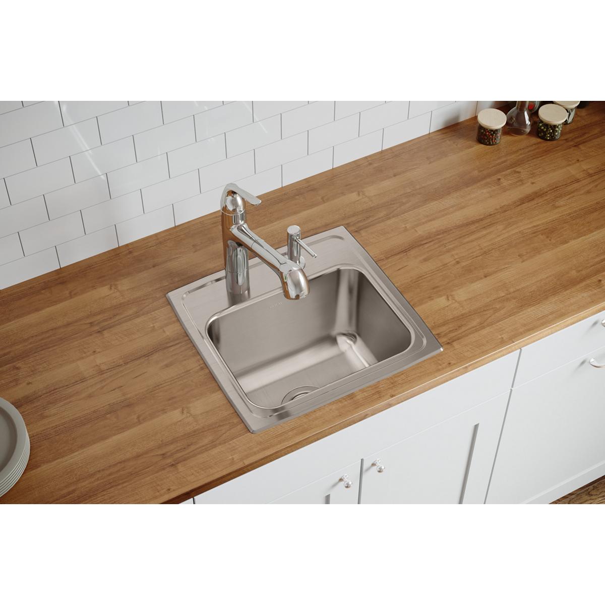 Elkay Lustertone Classic 17" Drop In/Topmount Stainless Steel Kitchen Sink, 2 Faucet Holes, DLRQ1716102