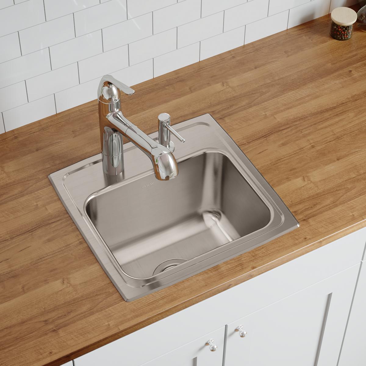 Elkay Lustertone Classic 17" Drop In/Topmount Stainless Steel Kitchen Sink, Lustrous Satin, 2 Faucet Holes, DLR1716102