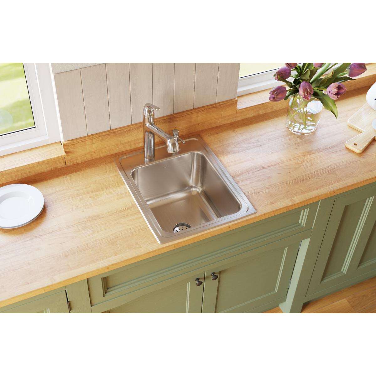 Elkay Lustertone Classic 17" Drop In/Topmount Stainless Steel Kitchen Sink, Lustrous Satin, OS4 Faucet Holes, DLR172210PDOS4