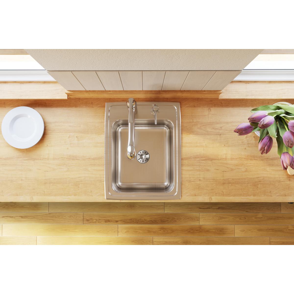 Alternate Image for Elkay Lustertone Classic 17" Drop In/Topmount Stainless Steel Kitchen Sink, Lustrous Satin, OS4 Faucet Holes, DLR172210PDOS4