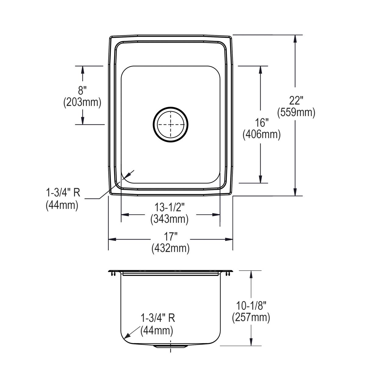 Alternate Image for Elkay Lustertone Classic 17" Drop In/Topmount Stainless Steel Kitchen Sink, Lustrous Satin, No Faucet Hole, DLRQ1722100