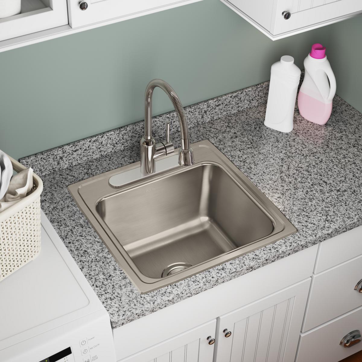 Elkay Lustertone Classic 20" Drop In/Topmount Stainless Steel Laundry Sink, 2 Faucet Holes, DLRQ1919102