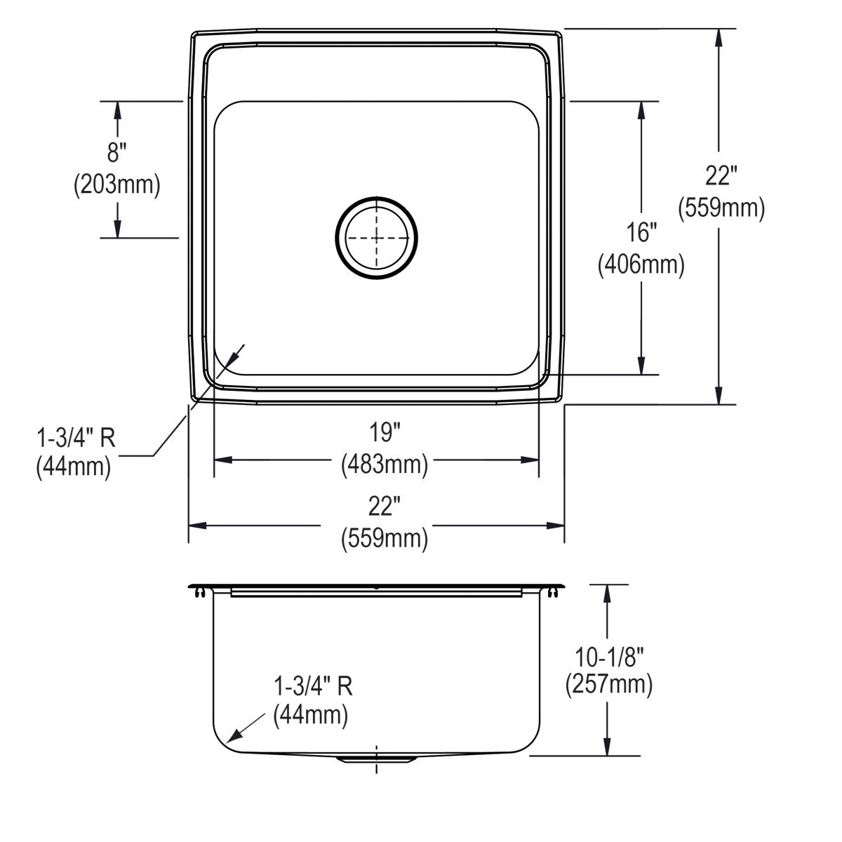 Alternate Image for Elkay Lustertone Classic 22" Drop In/Topmount Stainless Steel Kitchen Sink, Lustrous Satin, 3 Faucet Holes, DLRQ2222103
