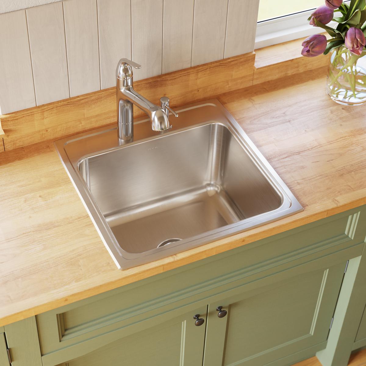 Elkay Lustertone Classic 22" Drop In/Topmount Stainless Steel Kitchen Sink, Lustrous Satin, 1 Faucet Hole, DLR2222121