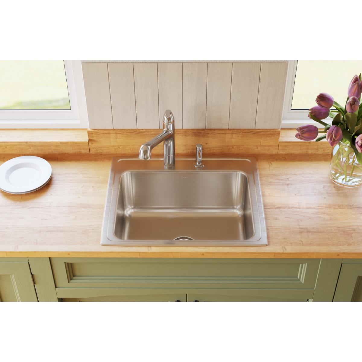 Alternate Image for Elkay Lustertone Classic 25" Drop In/Topmount Stainless Steel Kitchen Sink, Lustrous Satin, MR2 Faucet Holes, DLR252110MR2