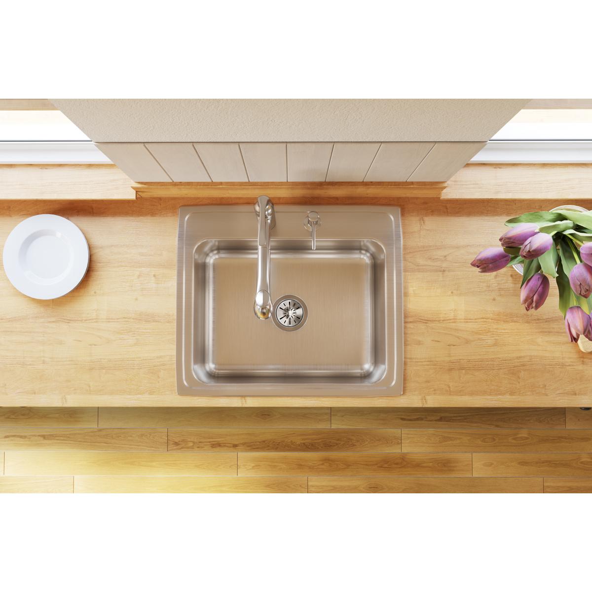 Alternate Image for Elkay Lustertone Classic 25" Drop In/Topmount Stainless Steel Kitchen Sink, Lustrous Satin, MR2 Faucet Holes, DLR252110MR2