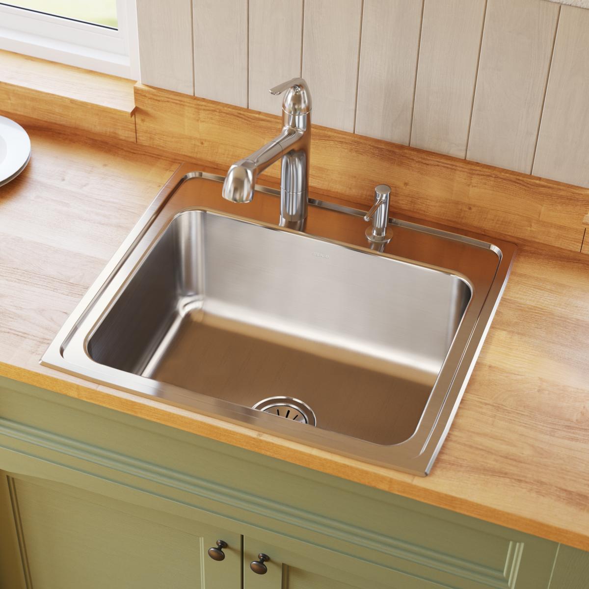 Elkay Lustertone Classic 25" Drop In/Topmount Stainless Steel Kitchen Sink, 3 Faucet Holes, DLRQ2522103