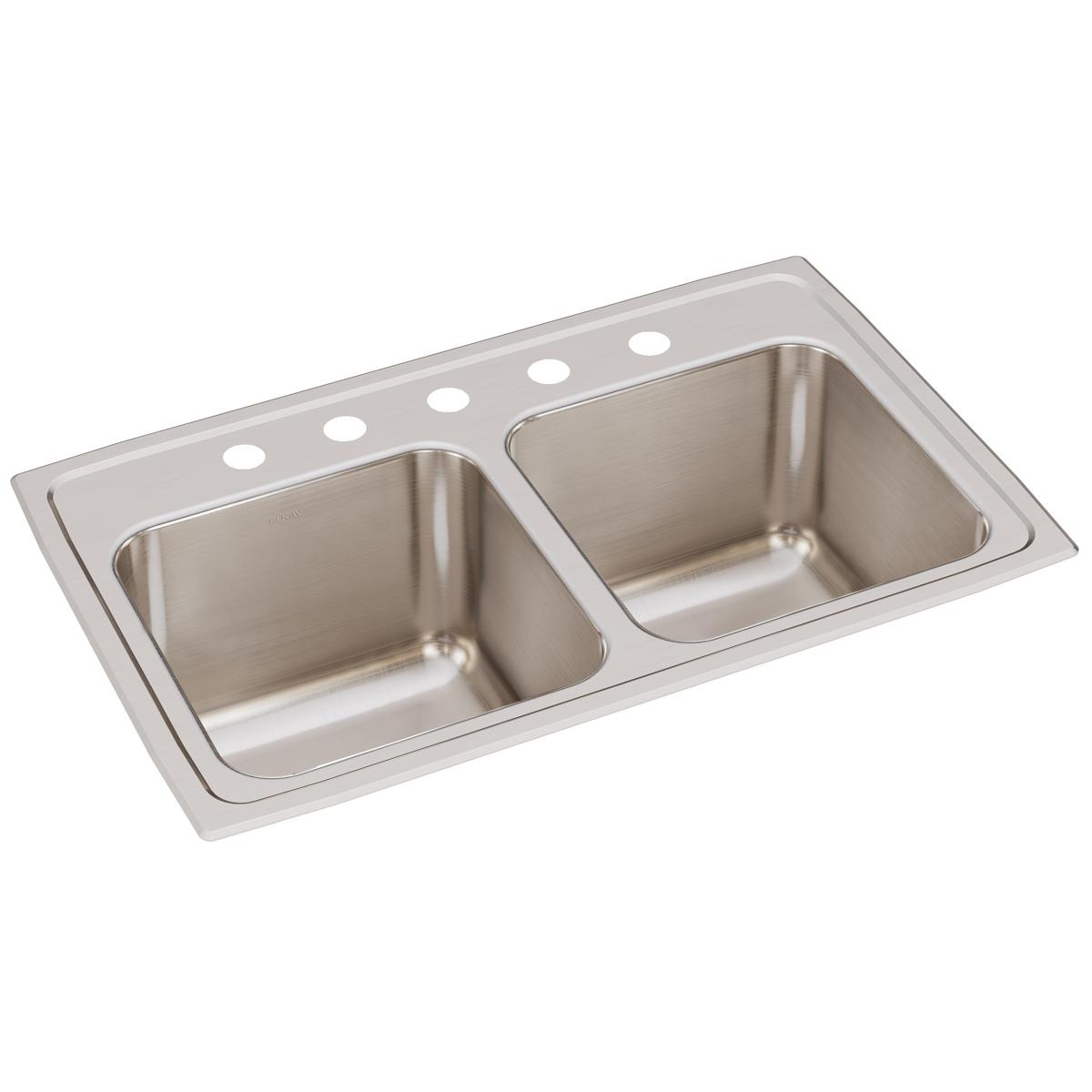 Elkay Lustertone Classic 29" Drop In/Topmount Stainless Steel Kitchen Sink, 50/50 Double Bowl, Lustrous Satin, 5 Faucet Holes, DLR2918105