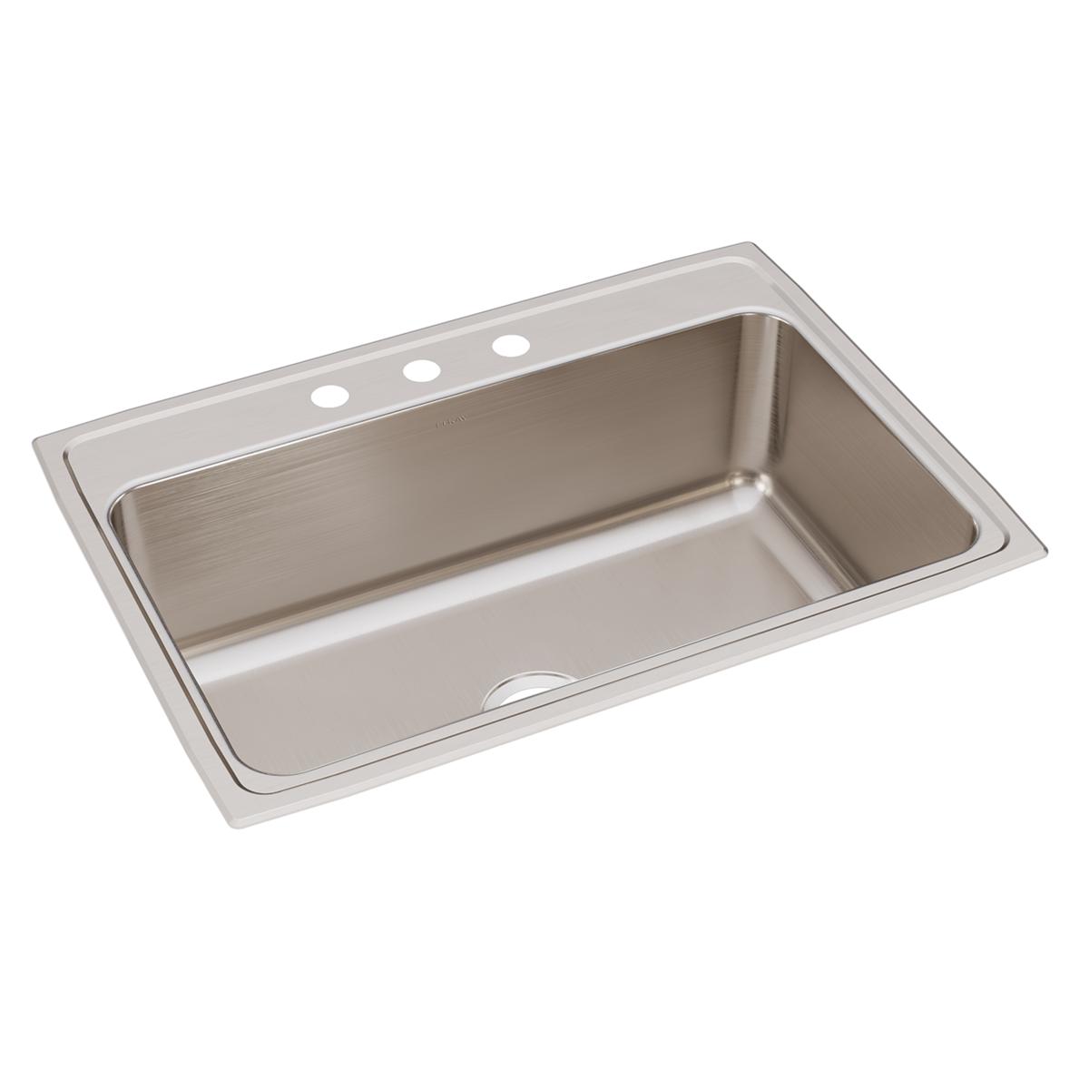 Elkay Lustertone Classic 31" Drop In/Topmount Stainless Steel Kitchen Sink, 3 Faucet Holes, DLRQ3122103