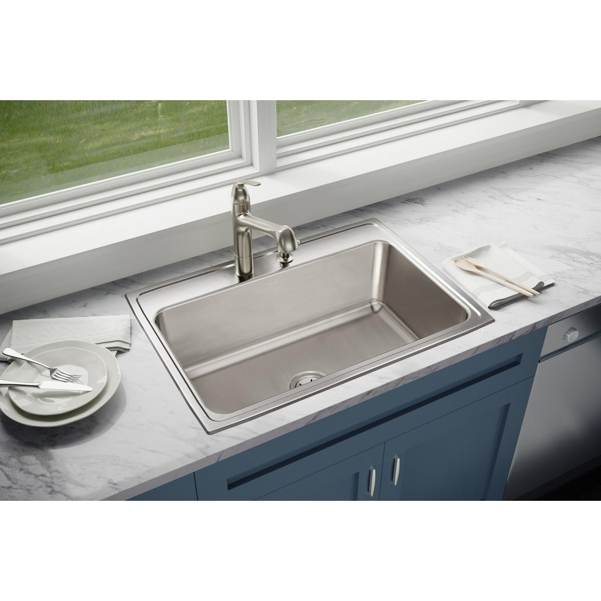 Elkay Lustertone Classic 31" Drop In/Topmount Stainless Steel Kitchen Sink, 4 Faucet Holes, DLRQ3122104