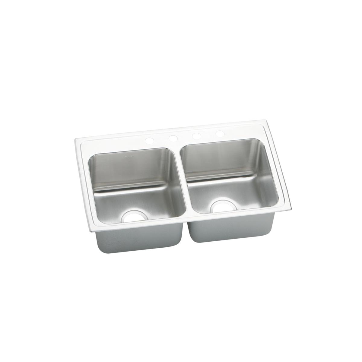 Elkay Lustertone Classic 33" Drop In/Topmount Stainless Steel Kitchen Sink, 50/50 Double Bowl, 1 Faucet Hole, DLRQ3319101