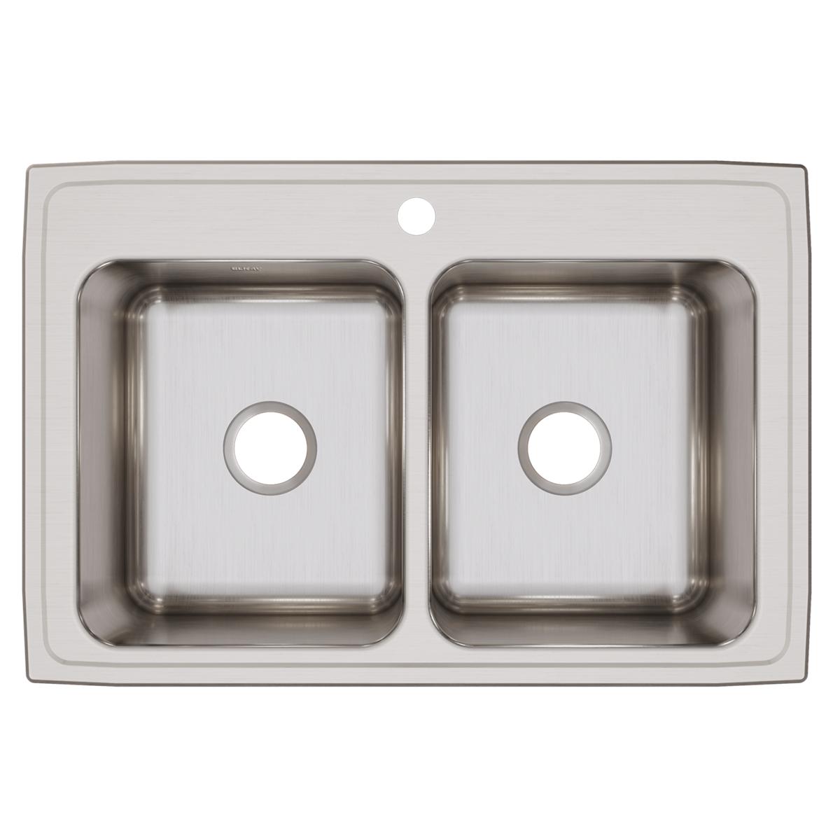 Elkay Lustertone Classic 33" Drop In/Topmount Stainless Steel Kitchen Sink, 50/50 Double Bowl, 1 Faucet Hole, DLRQ3322101