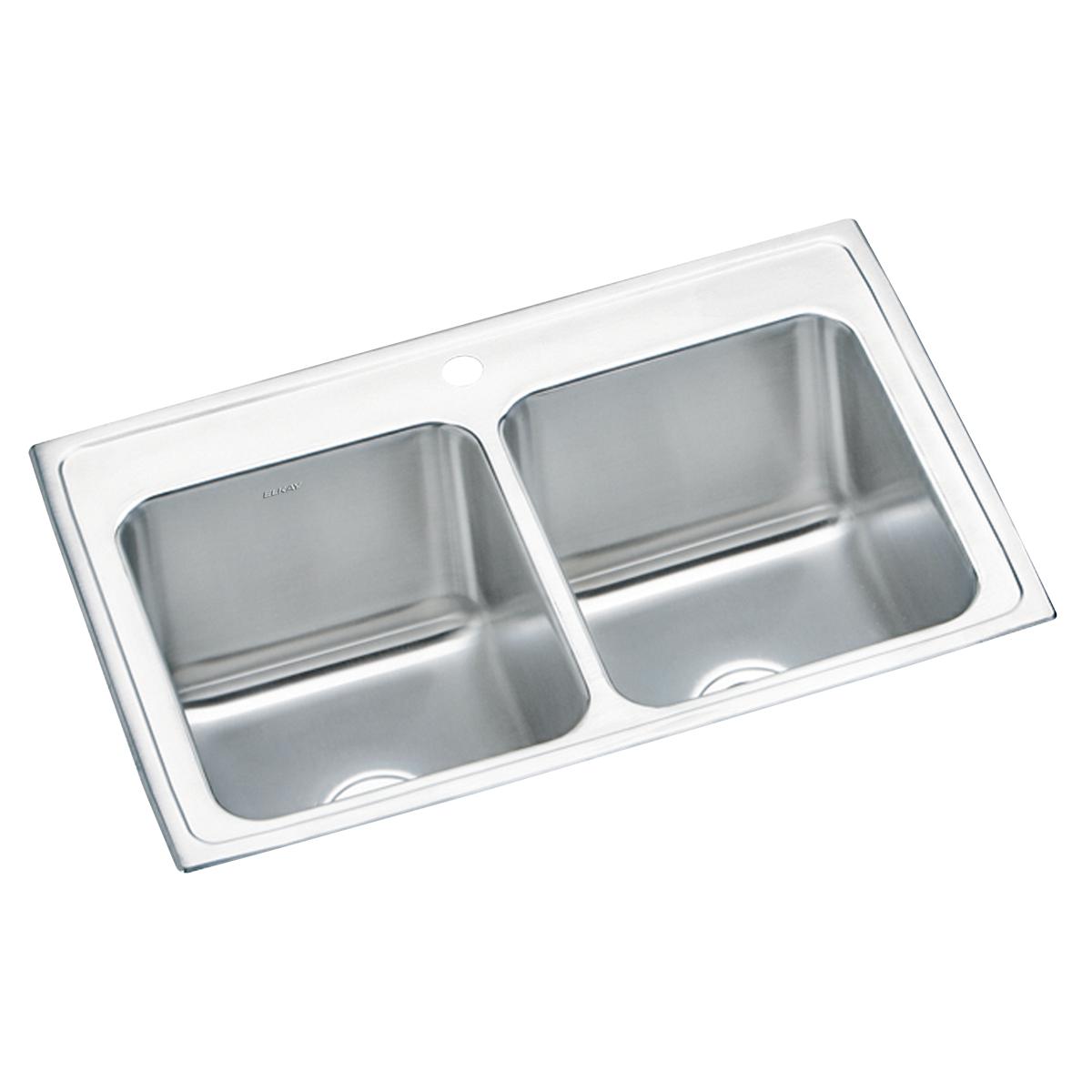 Elkay Lustertone Classic 33" Drop In/Topmount Stainless Steel Kitchen Sink, 50/50 Double Bowl, 1 Faucet Hole, DLRQ3322101