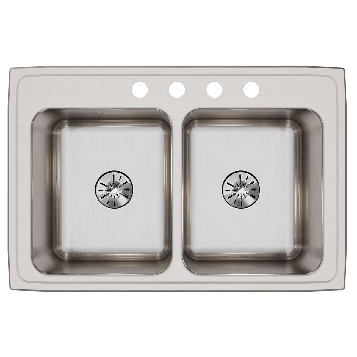 Alternate Image for Elkay Lustertone Classic 33" Drop In/Topmount Stainless Steel Kitchen Sink, 50/50 Double Bowl, Lustrous Satin, 4 Faucet Holes, DLR332210PD4