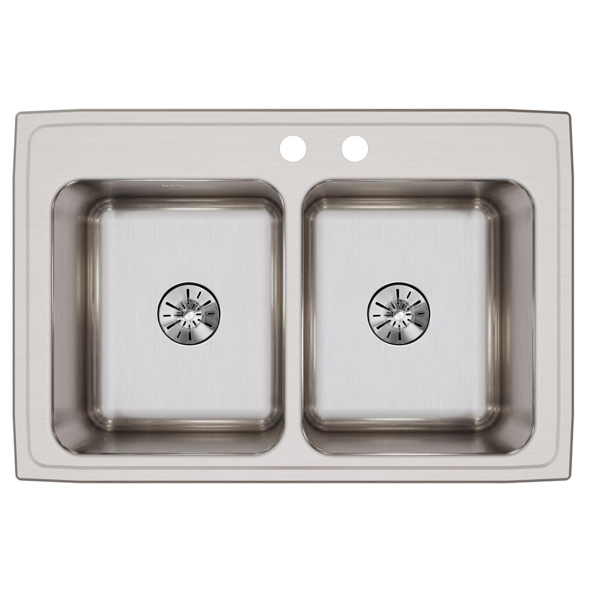 Alternate Image for Elkay Lustertone Classic 33" Drop In/Topmount Stainless Steel Kitchen Sink, 50/50 Double Bowl, Lustrous Satin, MR2 Faucet Holes, DLR332210PDMR2