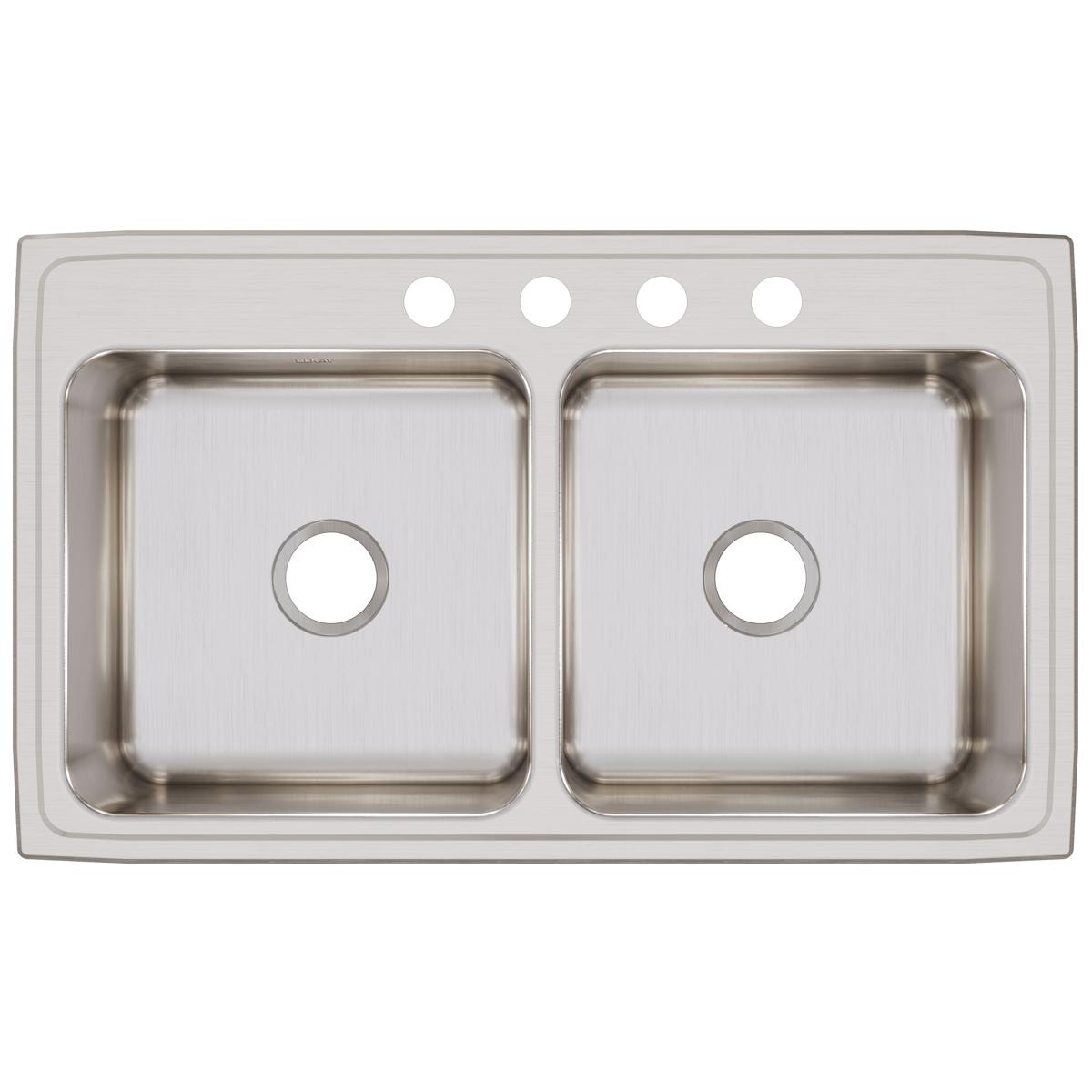 Alternate Image for Elkay Lustertone Classic 37" Drop In/Topmount Stainless Steel Kitchen Sink, 50/50 Double Bowl, Lustrous Satin, 4 Faucet Holes, DLR3722104