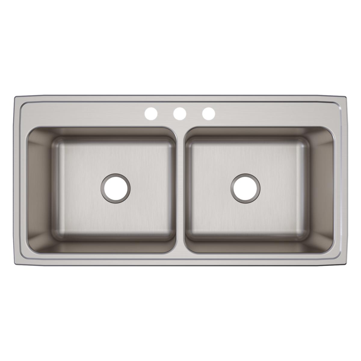 Alternate Image for Elkay Lustertone Classic 43" Drop In/Topmount Stainless Steel Kitchen Sink, 50/50 Double Bowl, Lustrous Satin, 3 Faucet Holes, DLR4322123