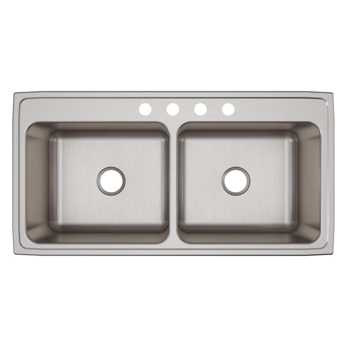 Alternate Image for Elkay Lustertone Classic 43" Drop In/Topmount Stainless Steel Kitchen Sink, 50/50 Double Bowl, Lustrous Satin, 4 Faucet Holes, DLR4322124