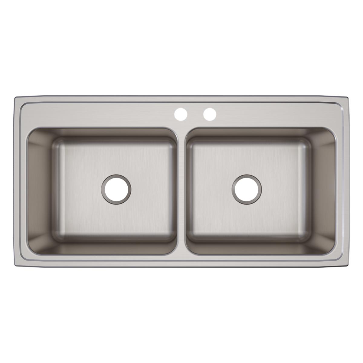 Alternate Image for Elkay Lustertone Classic 43" Drop In/Topmount Stainless Steel Kitchen Sink, 50/50 Double Bowl, Lustrous Satin, MR2 Faucet Holes, DLR432212MR2