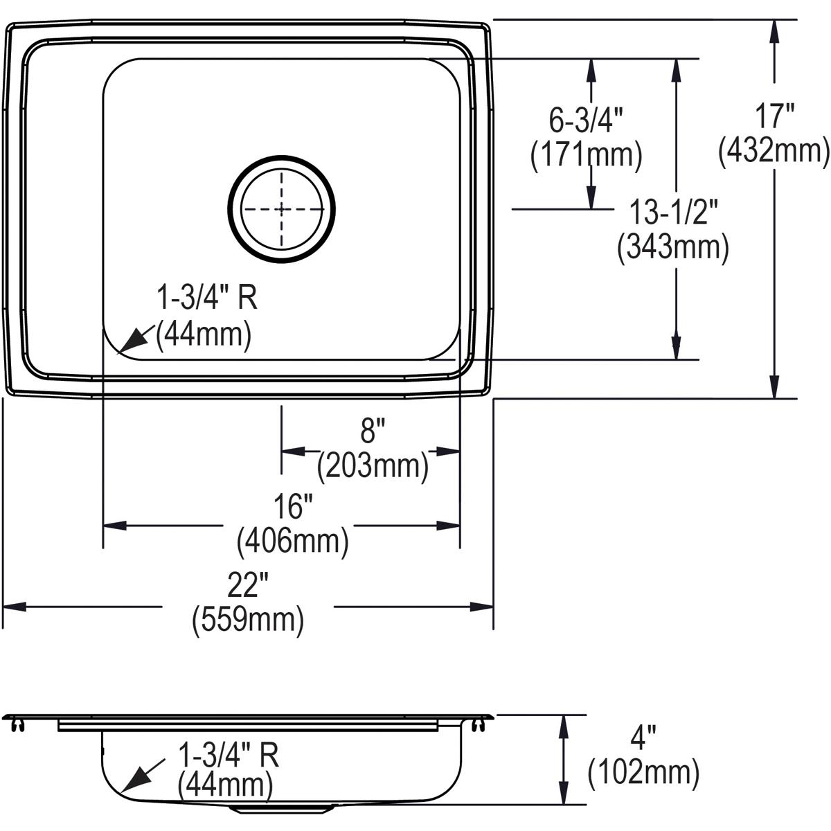 Elkay Lustertone Classic 22" Drop In/Topmount Stainless Steel ADA Classroom Sink, Lustrous Satin, No Faucet Hole, DRKADQ2217400