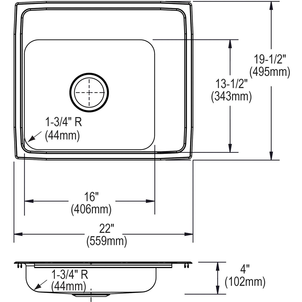 Elkay Lustertone Classic 22" Drop In/Topmount Stainless Steel ADA Classroom Sink, Lustrous Satin, No Faucet Hole, DRKADQ222040R0
