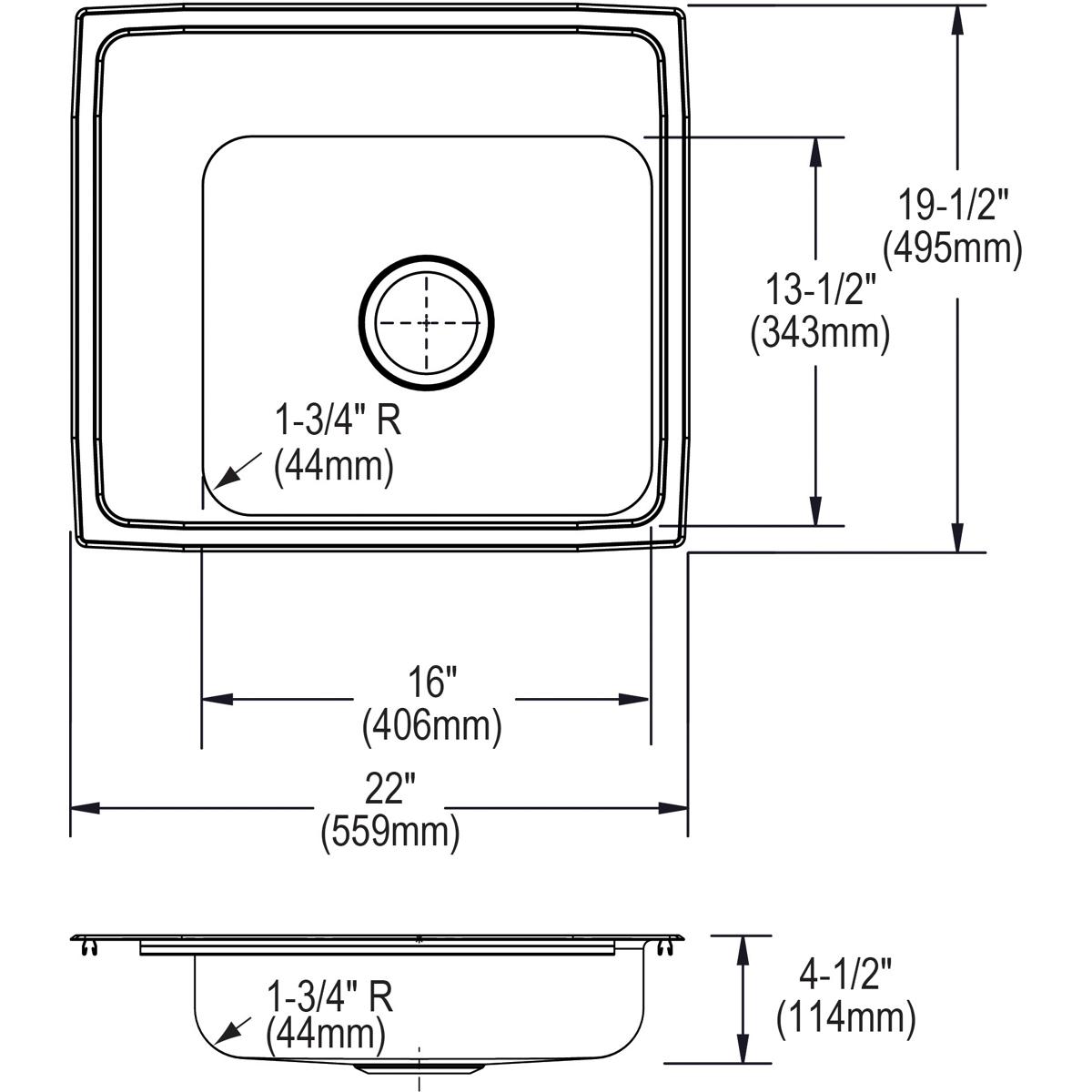 Elkay Lustertone Classic 22" Drop In/Topmount Stainless Steel ADA Classroom Sink, Lustrous Satin, 2 Faucet Holes, DRKADQ222045L2