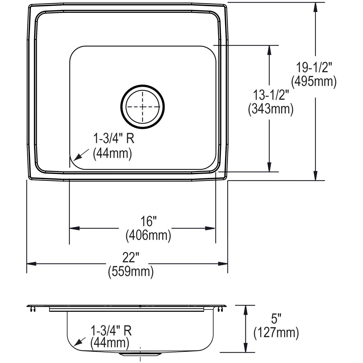 Elkay Lustertone Classic 22" Drop In/Topmount Stainless Steel ADA Classroom Sink, Lustrous Satin, 4 Faucet Holes, DRKAD222050L4