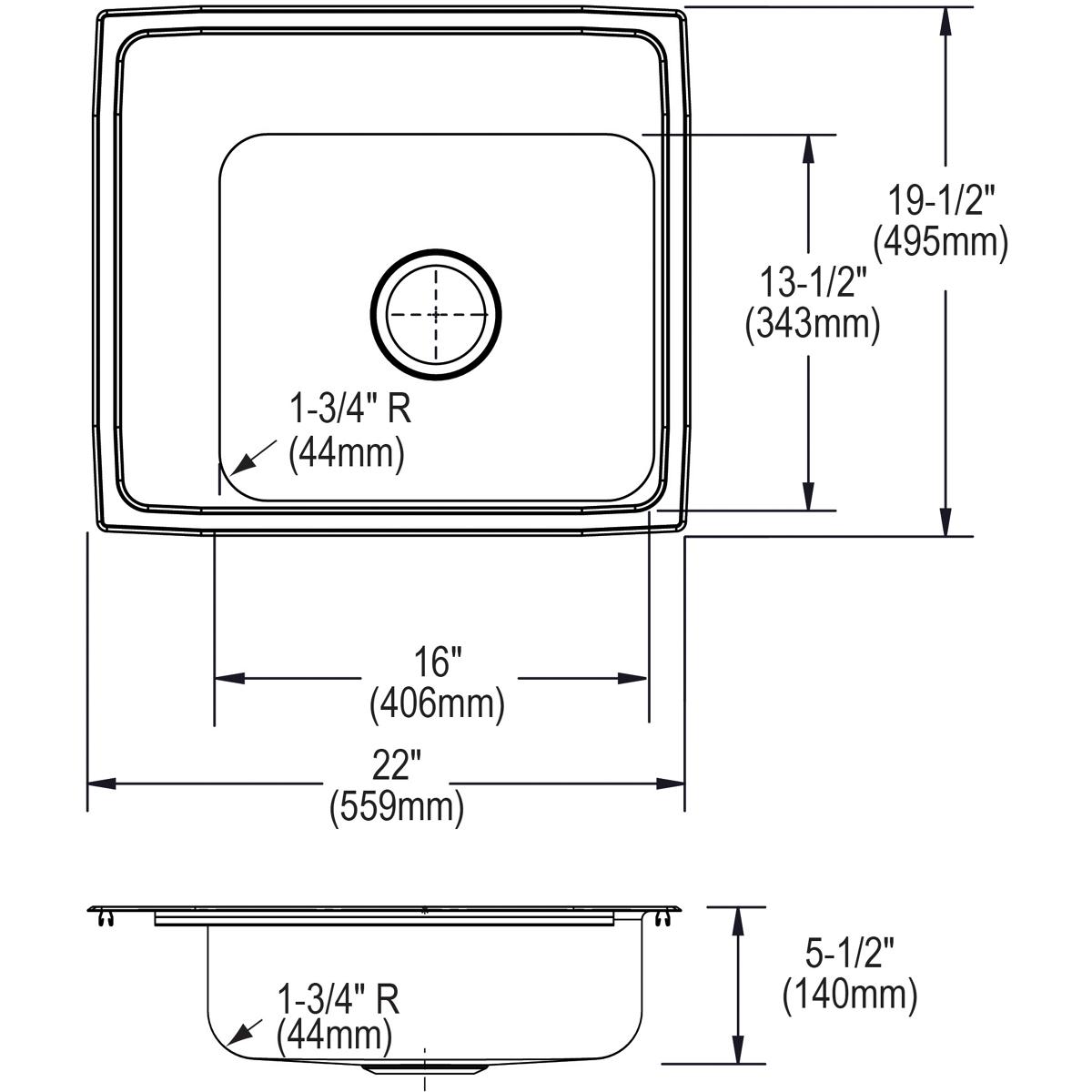 Elkay Lustertone Classic 22" Drop In/Topmount Stainless Steel ADA Classroom Sink, Lustrous Satin, 4 Faucet Holes, DRKADQ222055L4